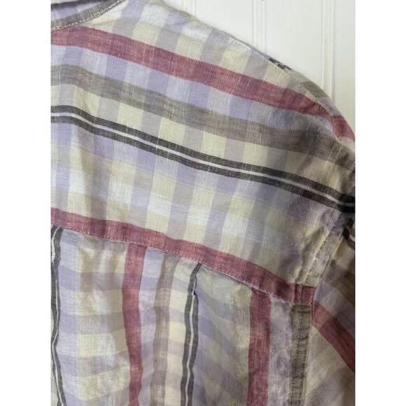 Cubavera Men’s Large Shirt 100% Linen Pastel Plaid Short Sleeve Button Front - Picture 6 of 9